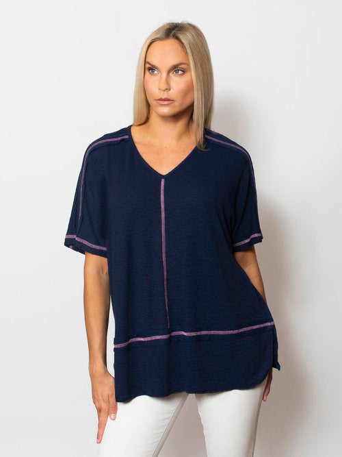 Seersucker V-Neck Top