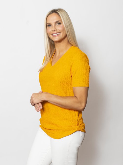 Pucker V-Neck Short Sleeve Top