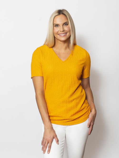 Pucker V-Neck Short Sleeve Top