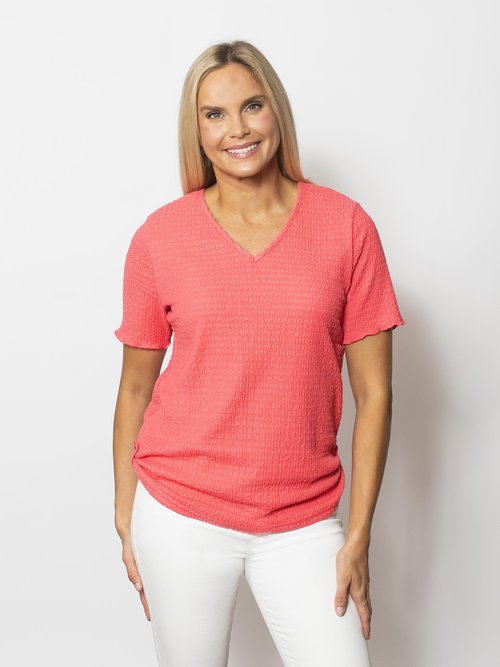 Pucker V-Neck Short Sleeve Top