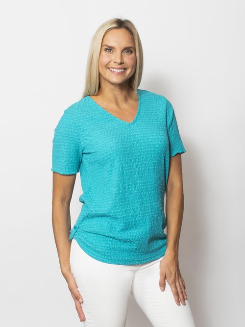 Pucker V-Neck Short Sleeve Top