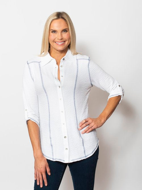 Seersucker Contrast Buttoned Shirt