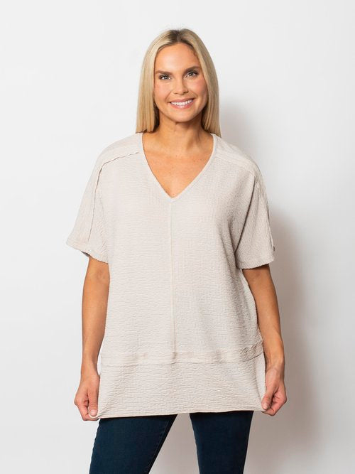 Seersucker V-Neck Top