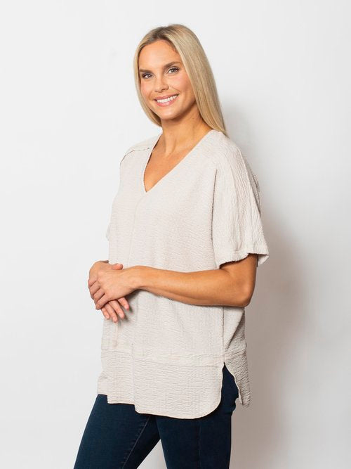 Seersucker V-Neck Top