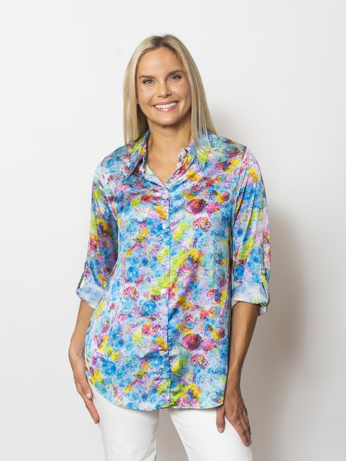 Printed Charmeuse Button Shirt