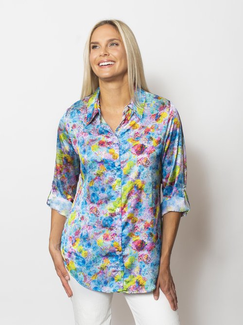 Printed Charmeuse Button Shirt