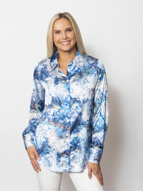 Printed Charmeuse Button Shirt