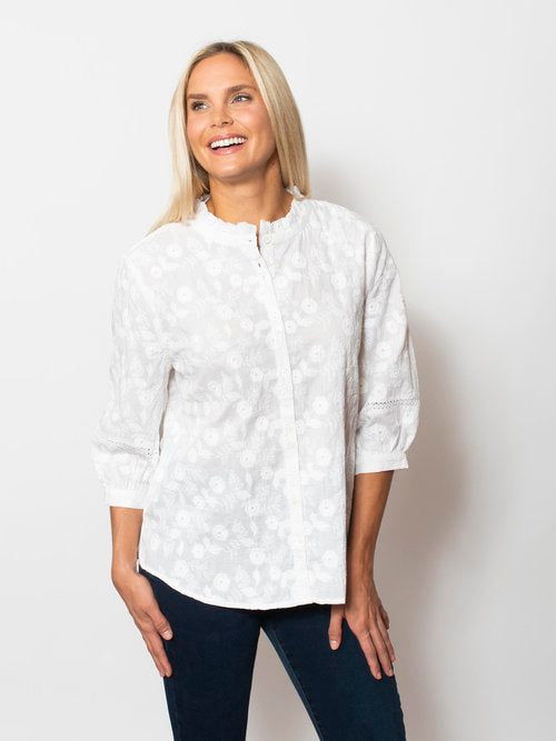 Embroidered Button Ruffle Shirt