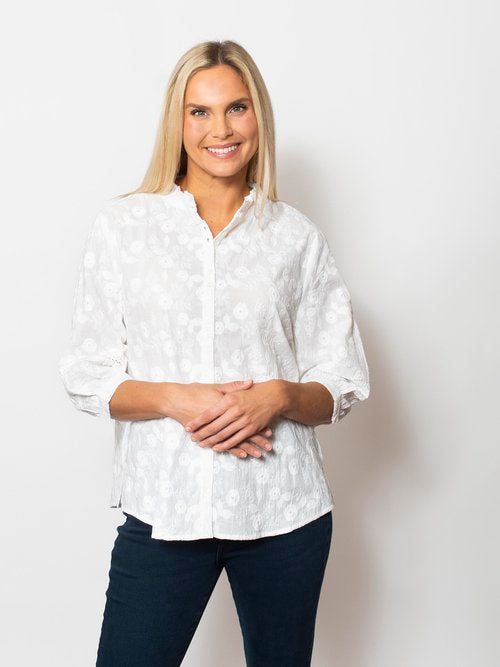 Embroidered Button Ruffle Shirt