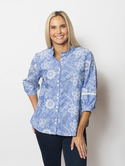 Embroidered Button Ruffle Shirt