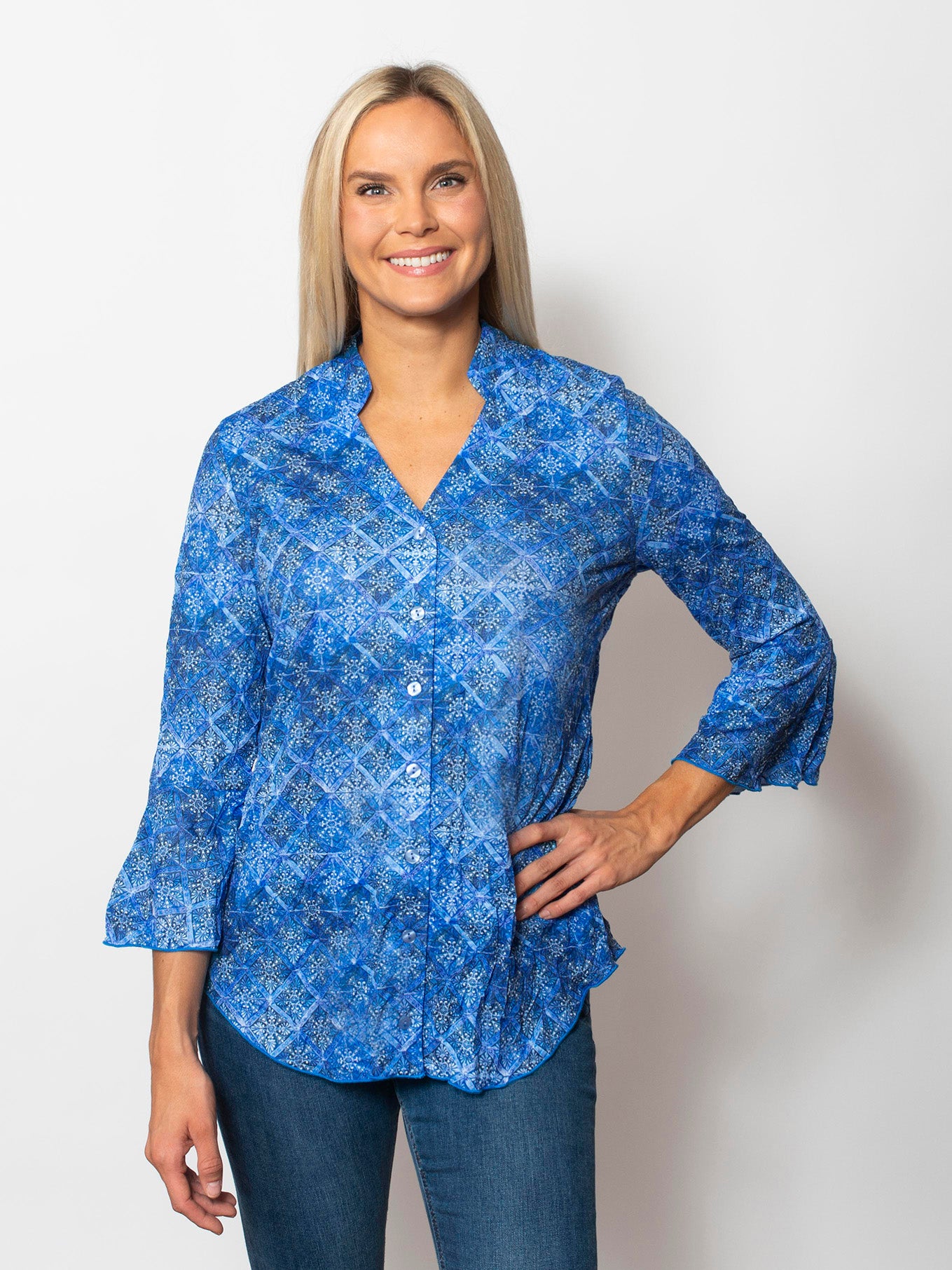 Crinkle Sweetheart Button Up Top