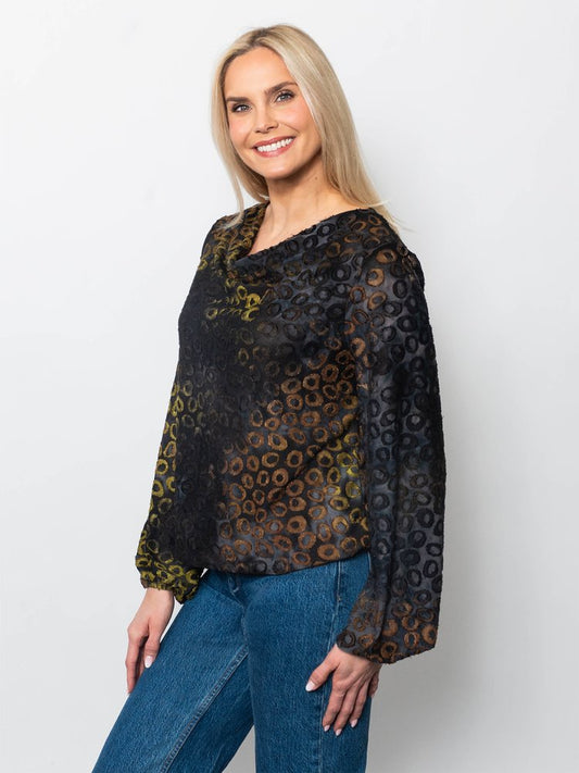 Tie Dyed Burnout Eyelash Bubble Hem Blouse