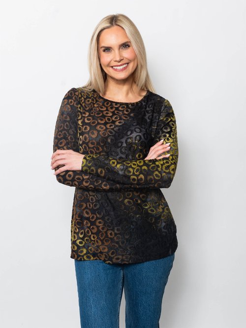 Tie Dyed Burnout Eyelash Long Sleeve Shirt