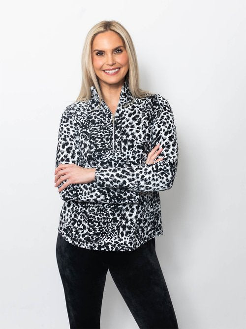 Jungle Print Quarter Zip Neck Top