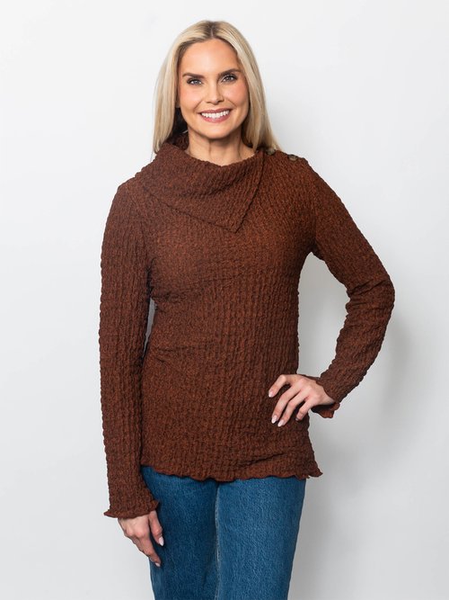 Pucker Asymmetrical Collar Top