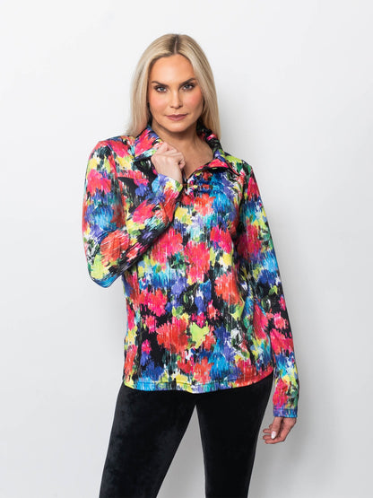 Microfiber Wide Collar Zip Neck Top