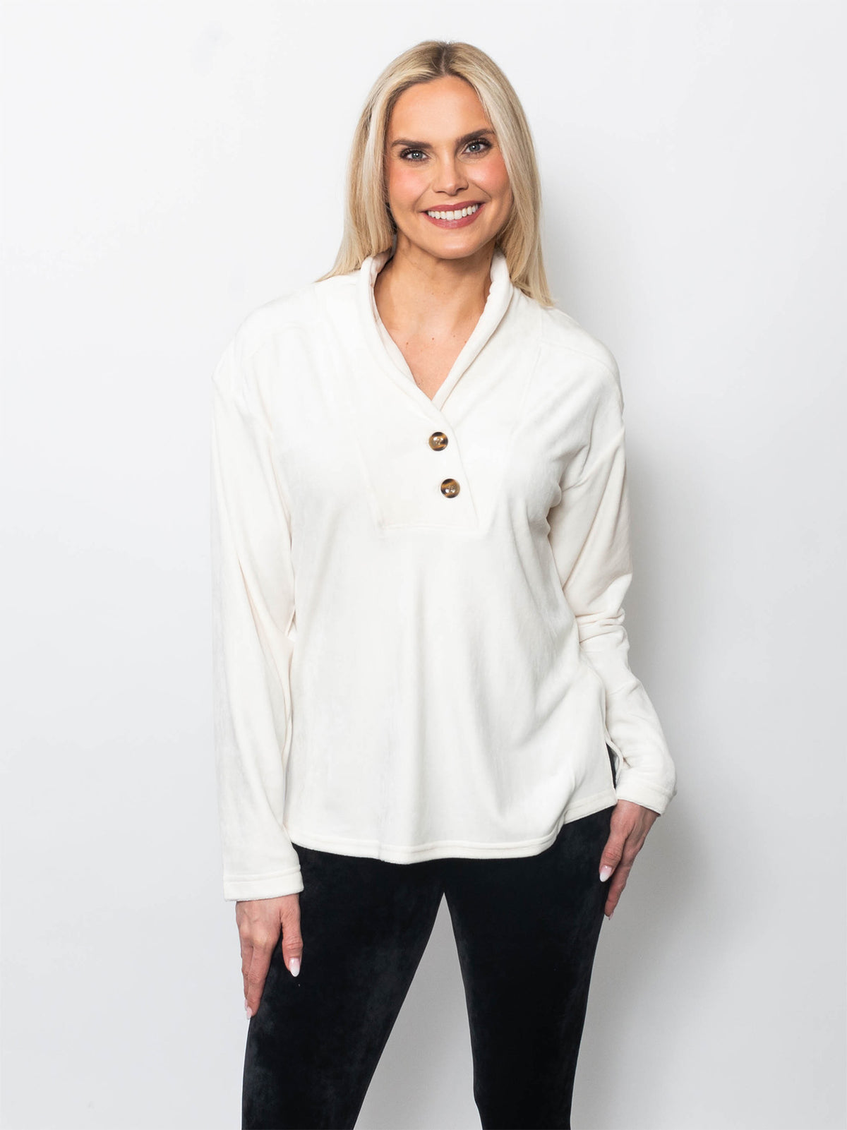 Microfleece Drape Neck Pullover Top