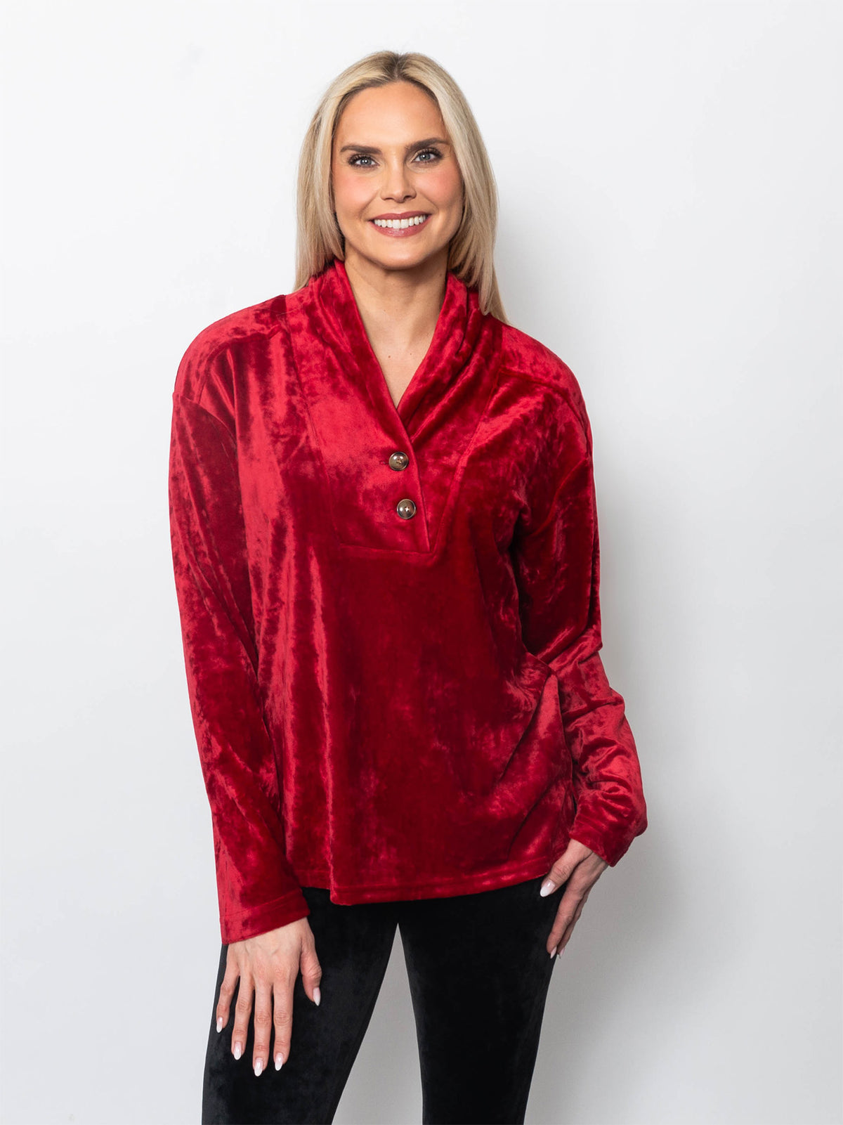 Microfleece Drape Neck Pullover Top