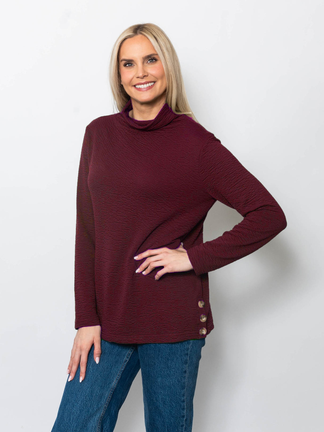 Seersucker Funnel Neck Top