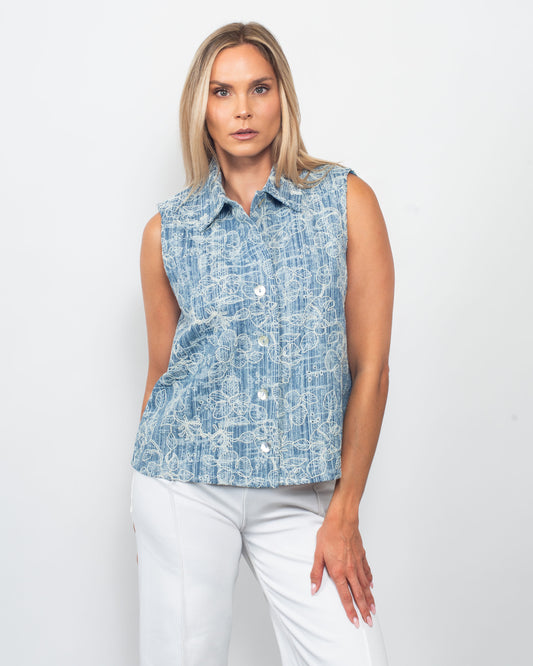 Embroidered Denim Vest