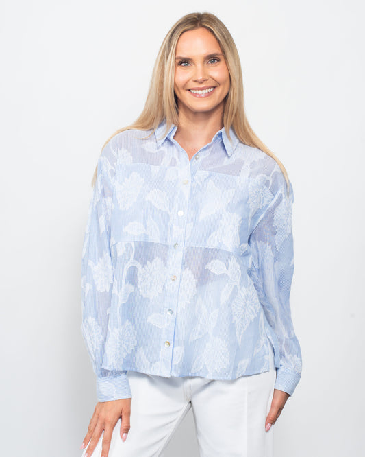 Pinstripe Jacquard Button Shirt