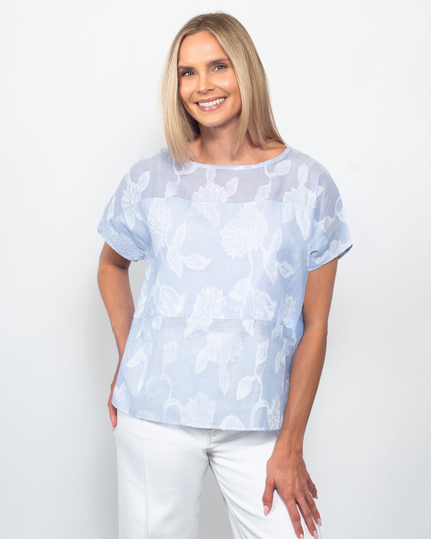 Pinstripe Jacquard Dolman Sleeve Top