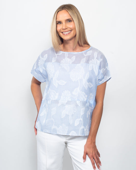 Pinstripe Jacquard Dolman Sleeve Top