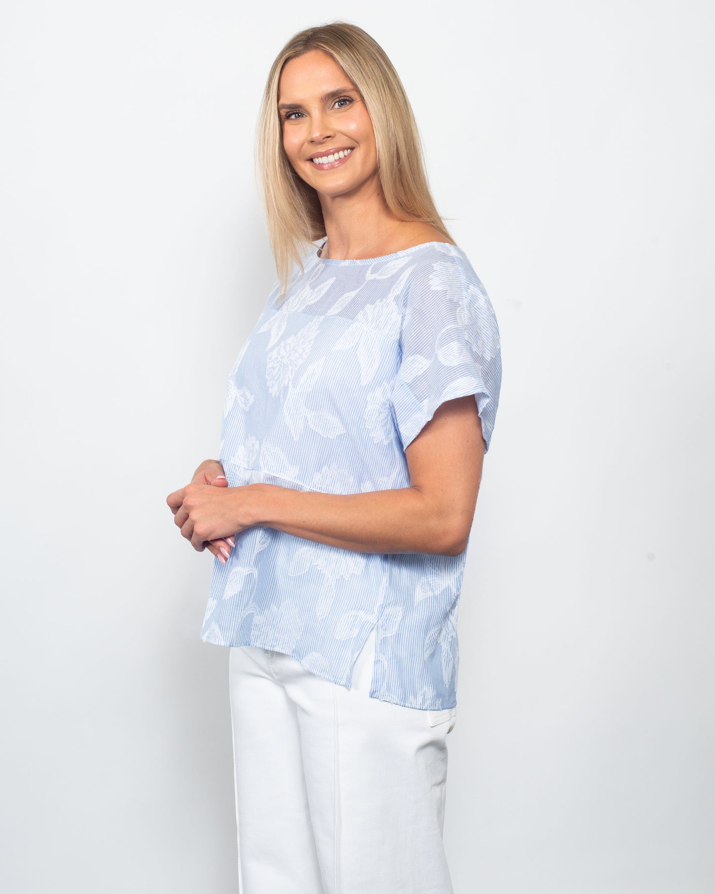 Pinstripe Jacquard Dolman Sleeve Top