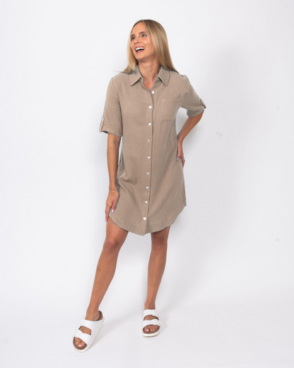 Organic Cotton Gauze Button Up Dress
