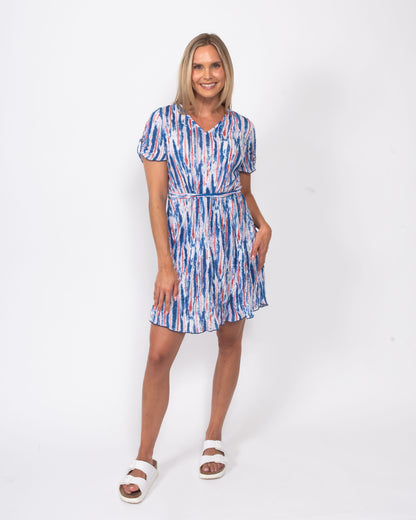 Printed Crinkle Tie Waist Dress