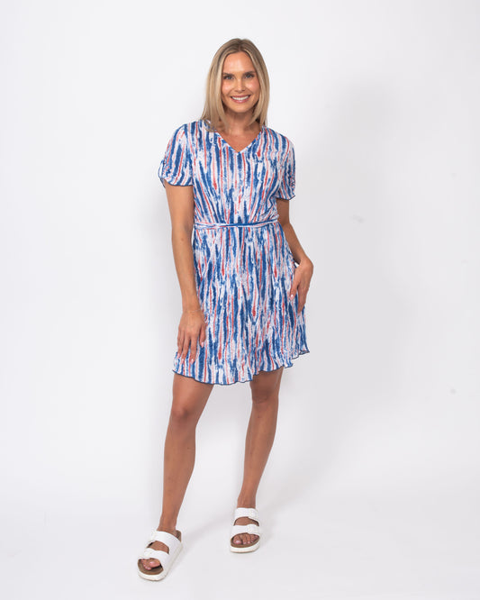 Printed Crinkle Tie Waist Dress