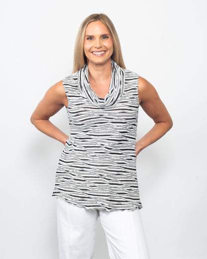 Twisted Stripe 3/4 Sleeve Cowl Neck Tank