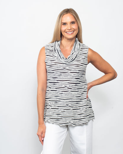 Twisted Stripe 3/4 Sleeve Cowl Neck Tank