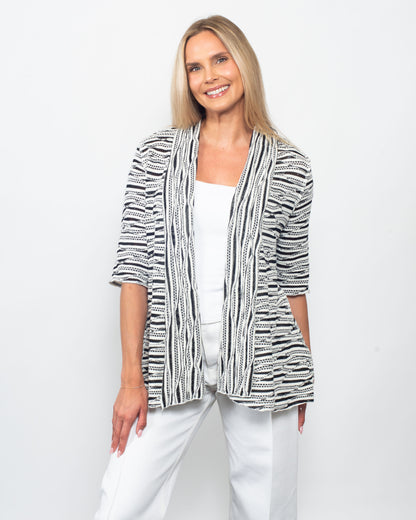 Twisted Stripe Elbow Sleeve Cardigan