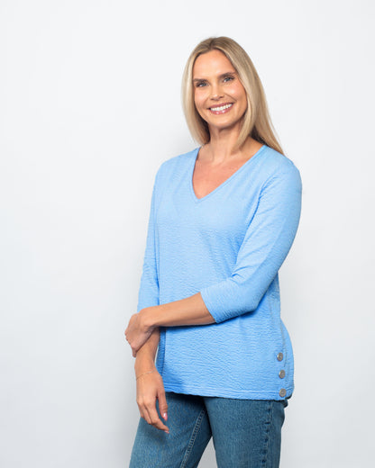 Seersucker V-Neck Blouse