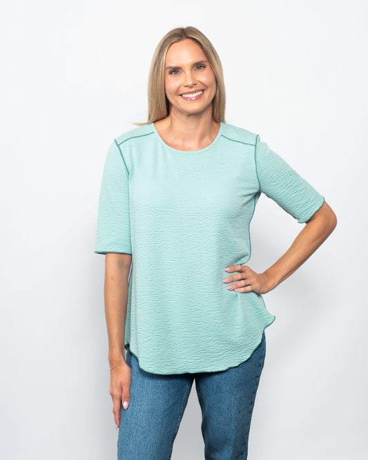 Seersucker Contrast 3/4 Sleeve Top