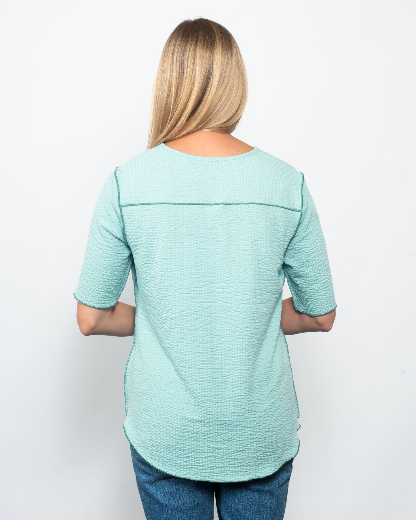 Seersucker Contrast 3/4 Sleeve Top