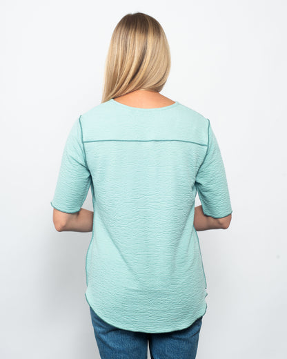 Seersucker Contrast 3/4 Sleeve Top