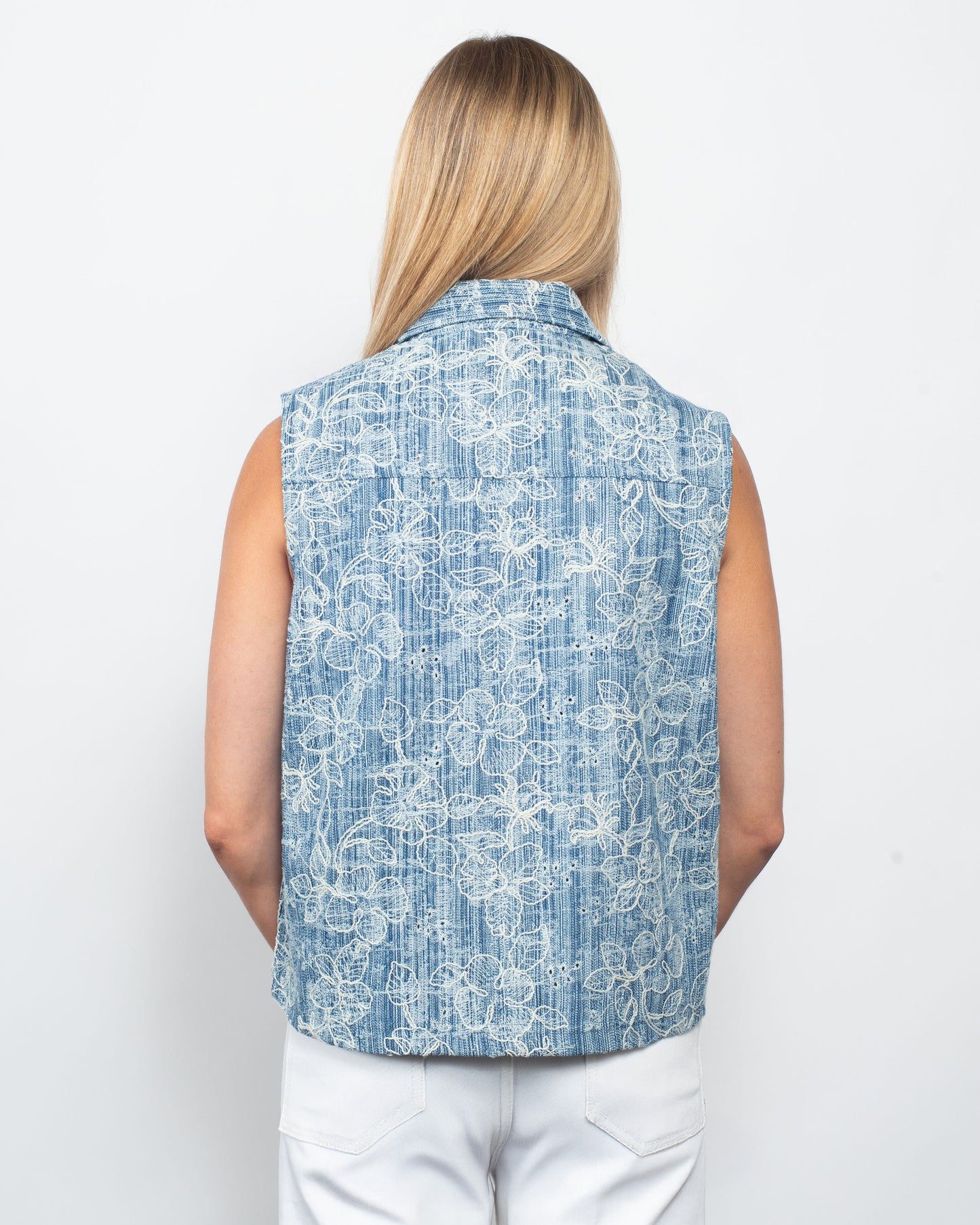Embroidered Denim Vest