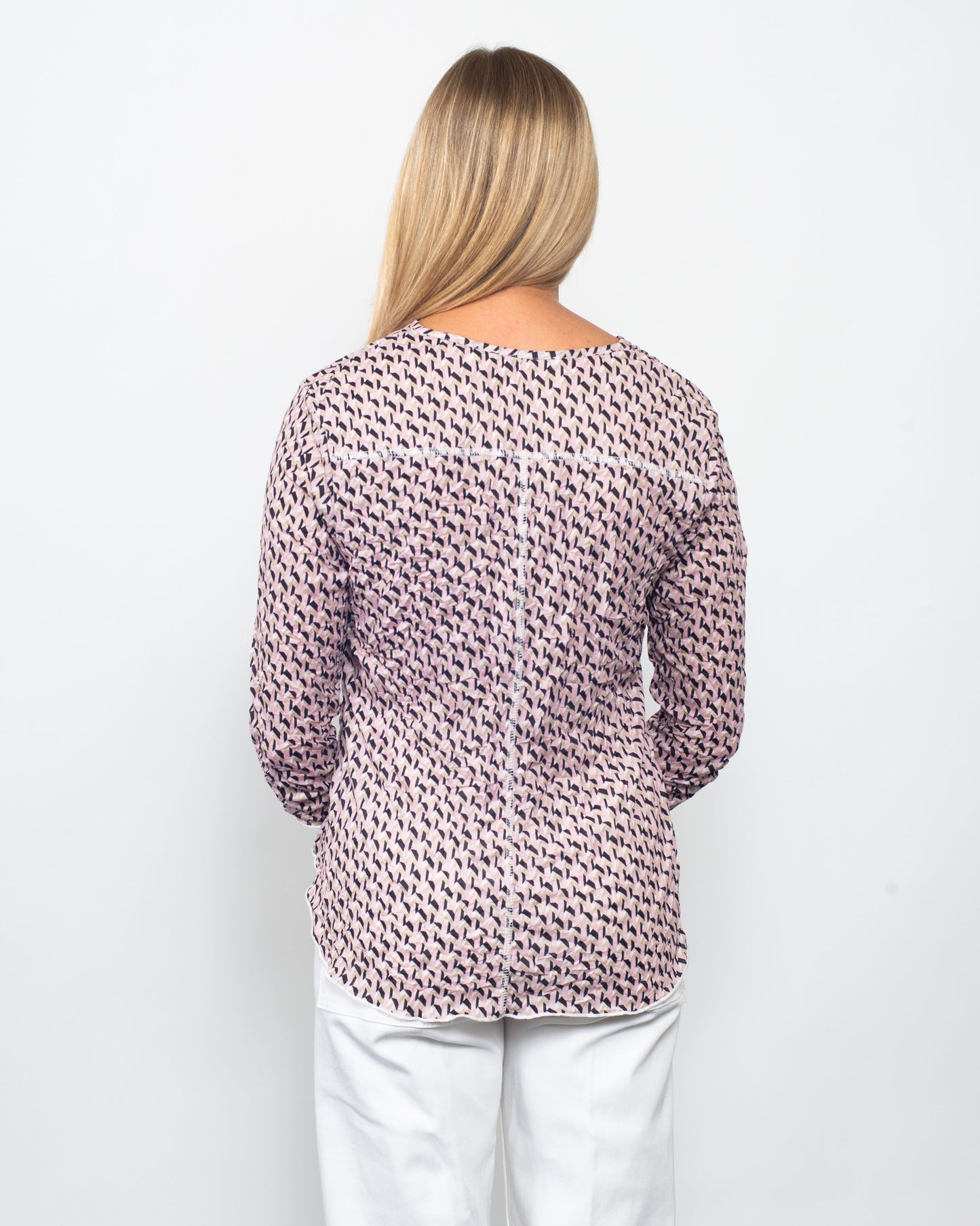 Printed Crinkle V-Neck Button Shirt