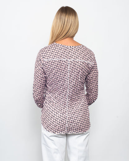 Printed Crinkle V-Neck Button Shirt