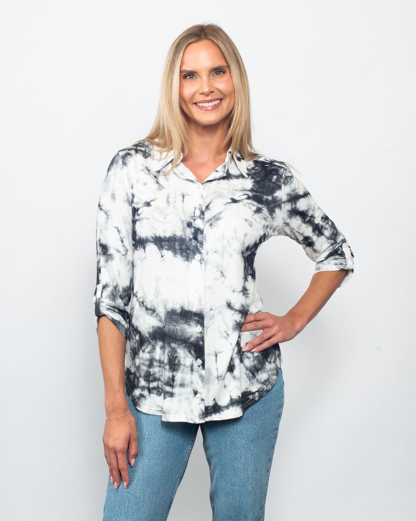 Viscose Buttoned Shirt with Tab Sleeve