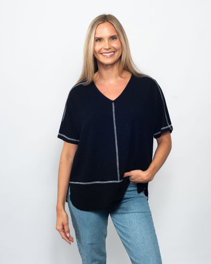 Seersucker Contrast V-Neck