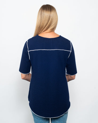 Seersucker Contrast 3/4 Sleeve Top