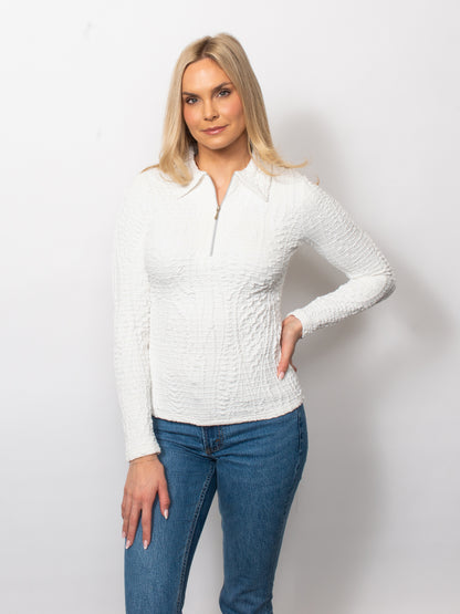 Wavy Blister Collared Quarter Zip Top