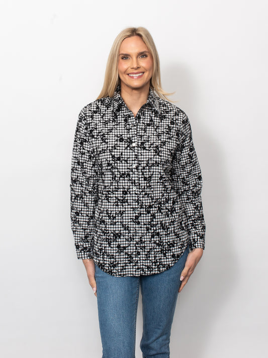 Gingham Flocked Classic Button Shirt
