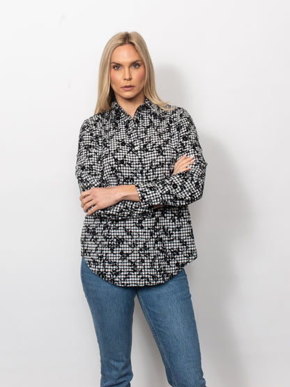 Gingham Flocked Classic Button Shirt