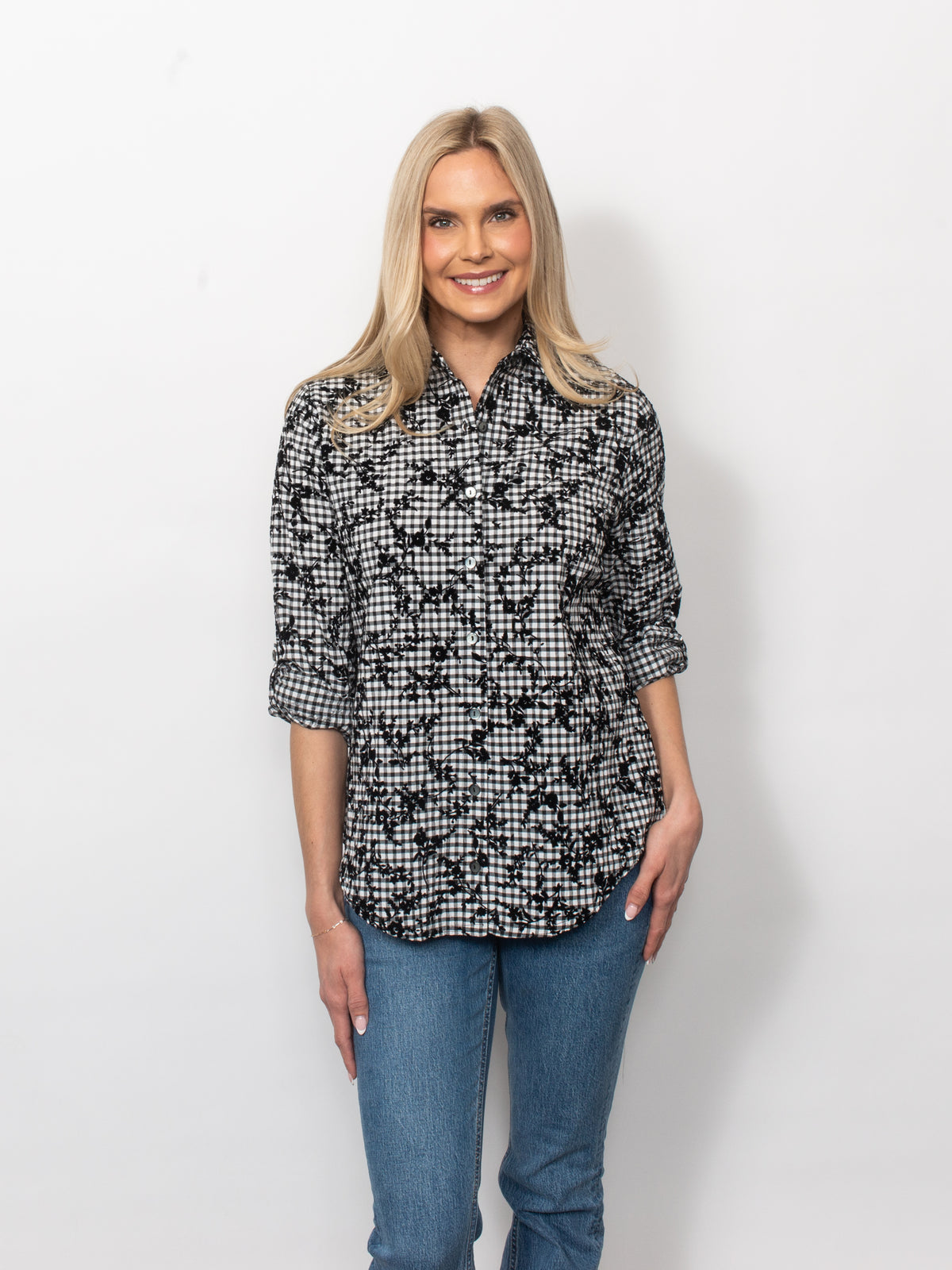 Gingham Flocked Classic Button Shirt