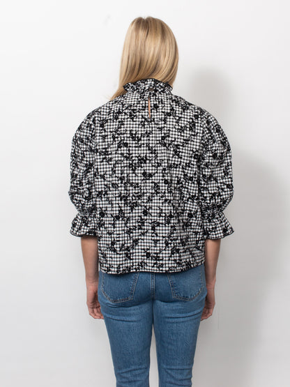 Gingham Flocked High Collar Shirt