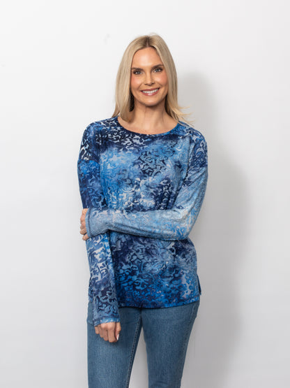 Tie Dyed Burnout Eyelash Crew Neck Top